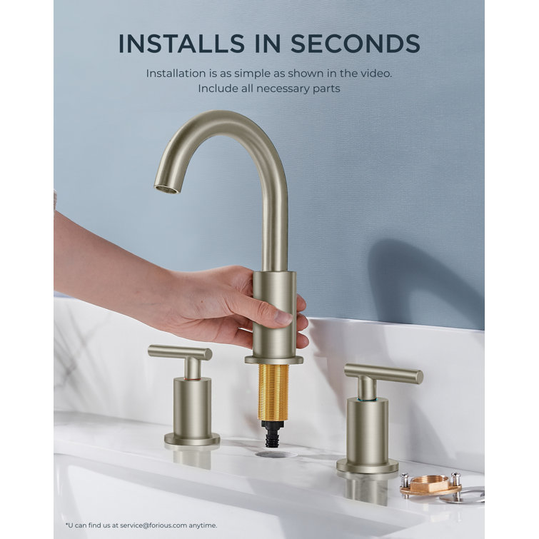 Brushed Nickel Widespread Bathroom Faucet with Drain Assembly