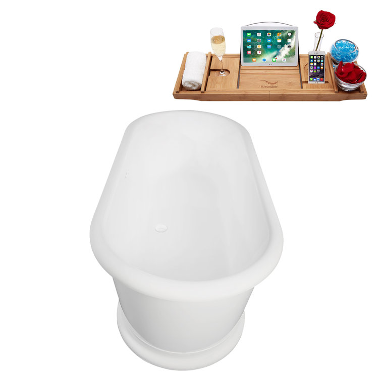 71" Glossy White Acrylic Freestanding Soaking Tub with Tray