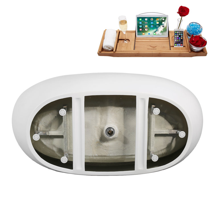 67" Matte White Acrylic Freestanding Soaking Tub with Brushed Gold Trim