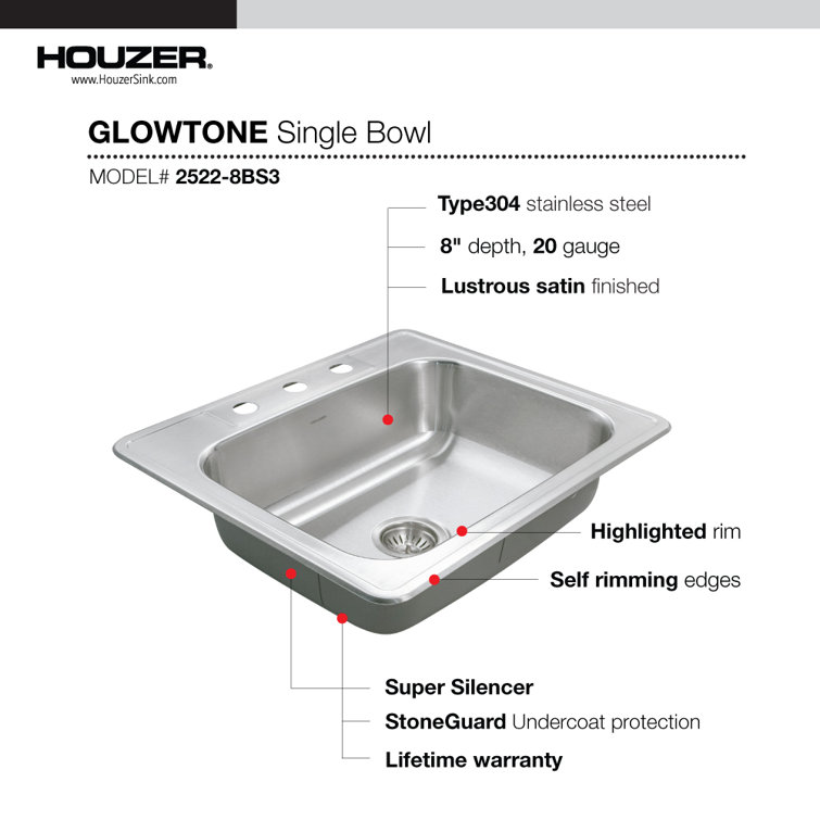 Houzer Stainless Steel Topmount Single Bowl Kitchen Sink