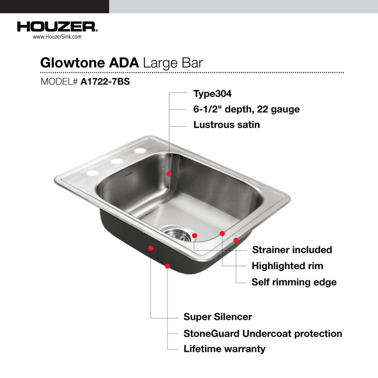 17" Stainless Steel Single Bowl Bar Sink with Satin Finish