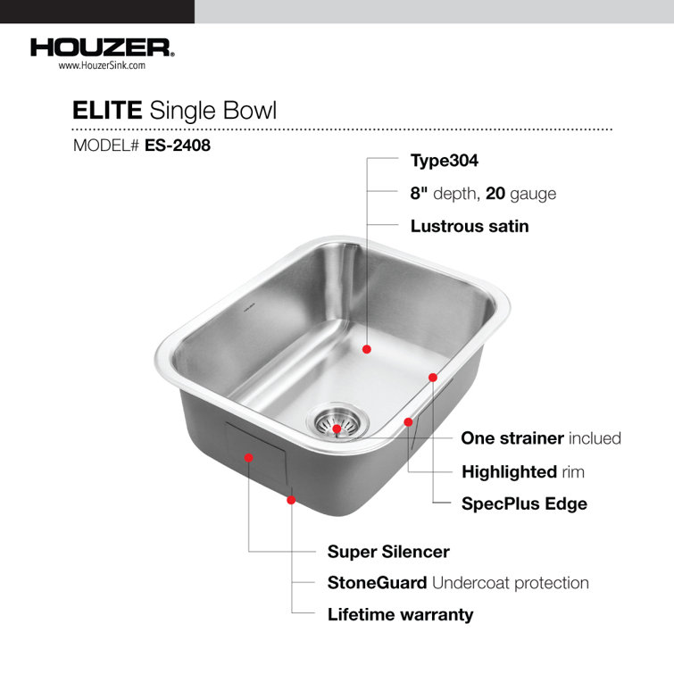 Elite 23.25'' Stainless Steel Undermount Single Bowl Kitchen Sink