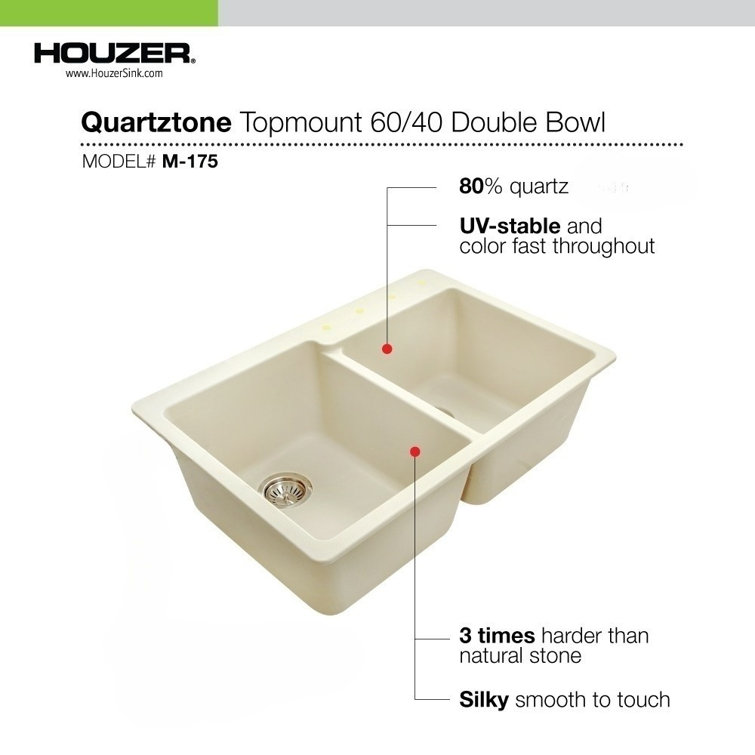 Mocha Quartz Double Bowl Drop-In Kitchen Sink