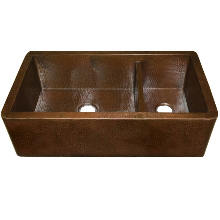 40" Antique Copper Double Basin Farmhouse Kitchen Sink