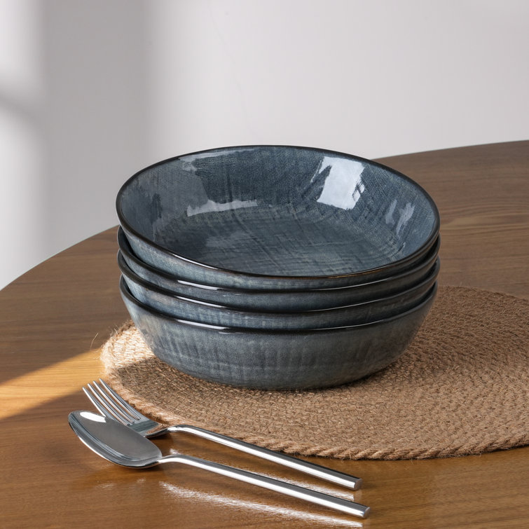 Esma Dark Blue Ceramic 32 Oz Large Pasta Bowl Set