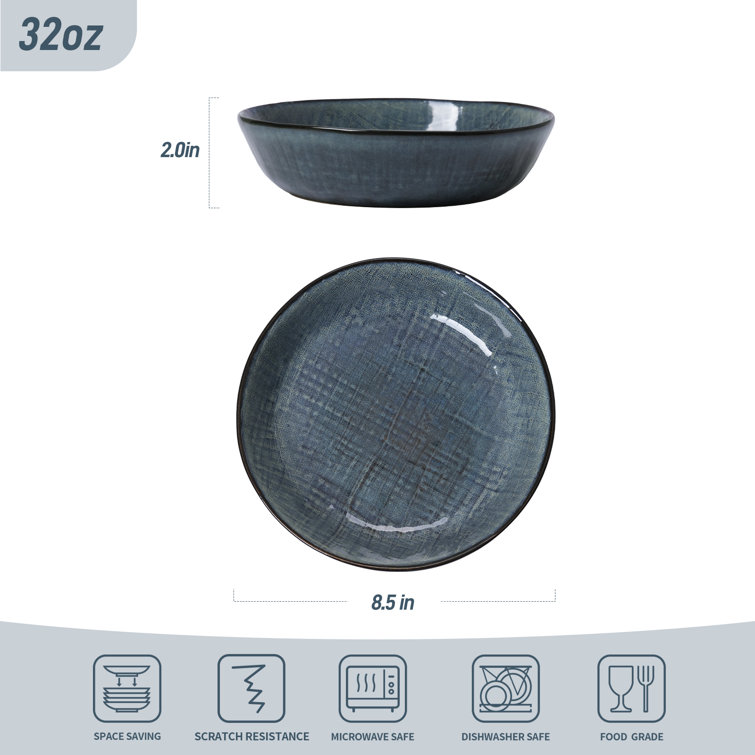 Esma Dark Blue Ceramic 32 Oz Large Pasta Bowl Set