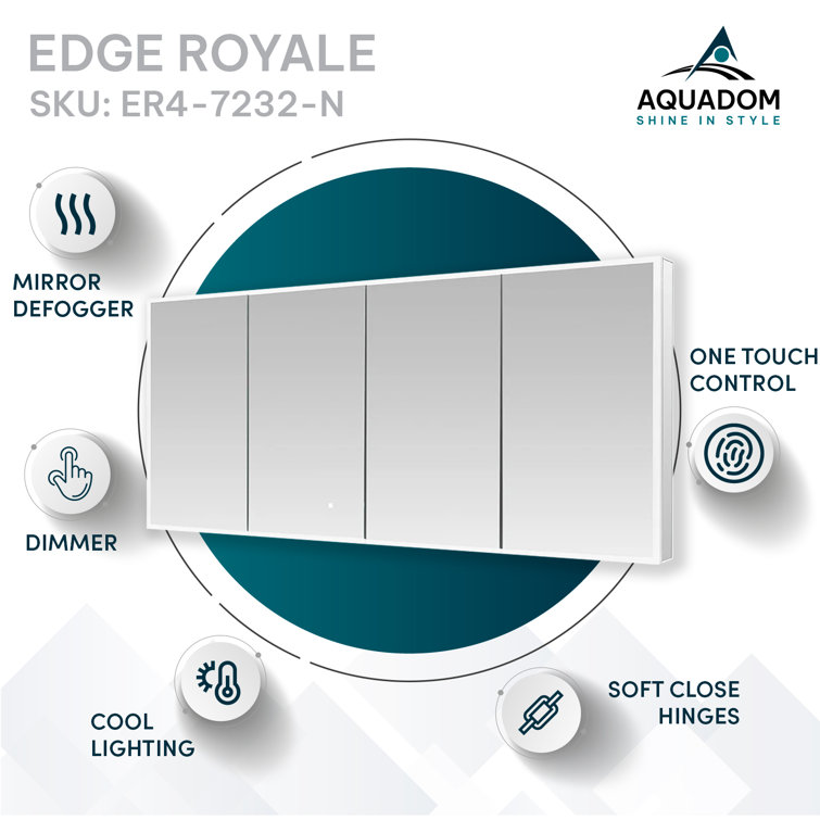 Edge Royale 72" Wide LED Medicine Cabinet with Defogger and Magnifying Mirror