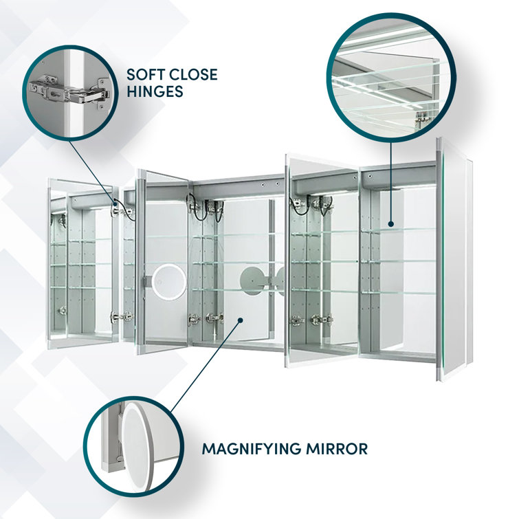 Edge Royale 72" Wide LED Medicine Cabinet with Defogger and Magnifying Mirror