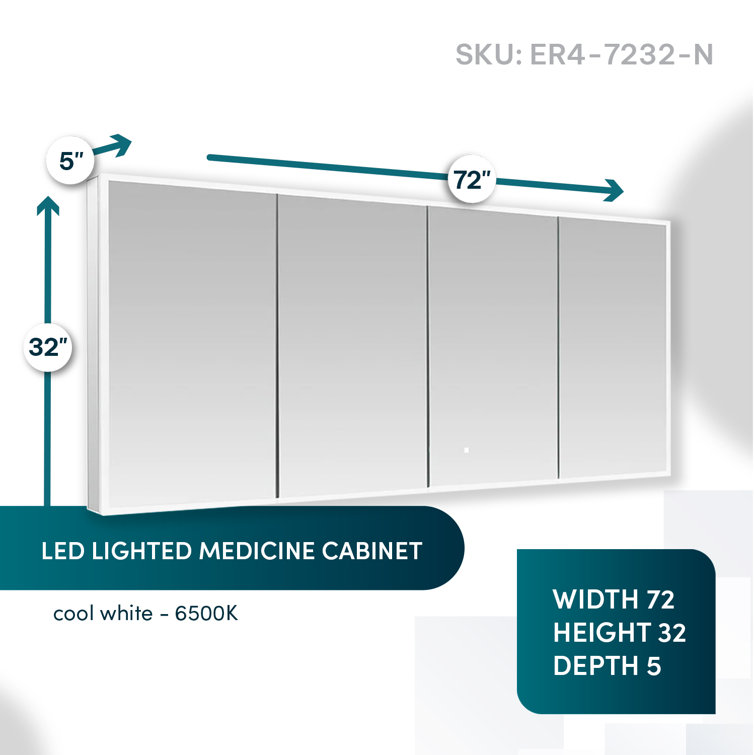 Edge Royale 72" Wide LED Medicine Cabinet with Defogger and Magnifying Mirror