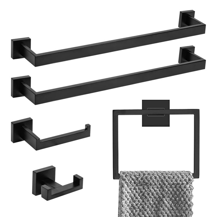 Matte Black Stainless Steel 5-Piece Bathroom Hardware Set