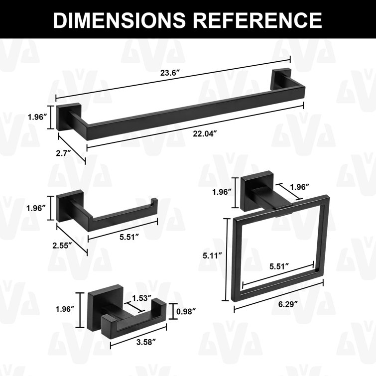 Matte Black Stainless Steel 5-Piece Bathroom Hardware Set