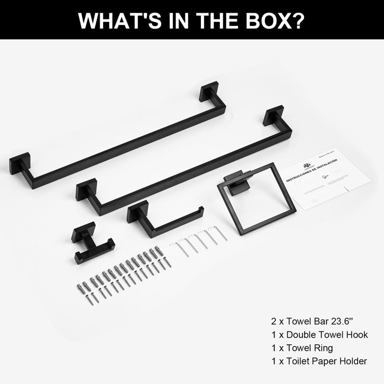 Matte Black Stainless Steel 5-Piece Bathroom Hardware Set