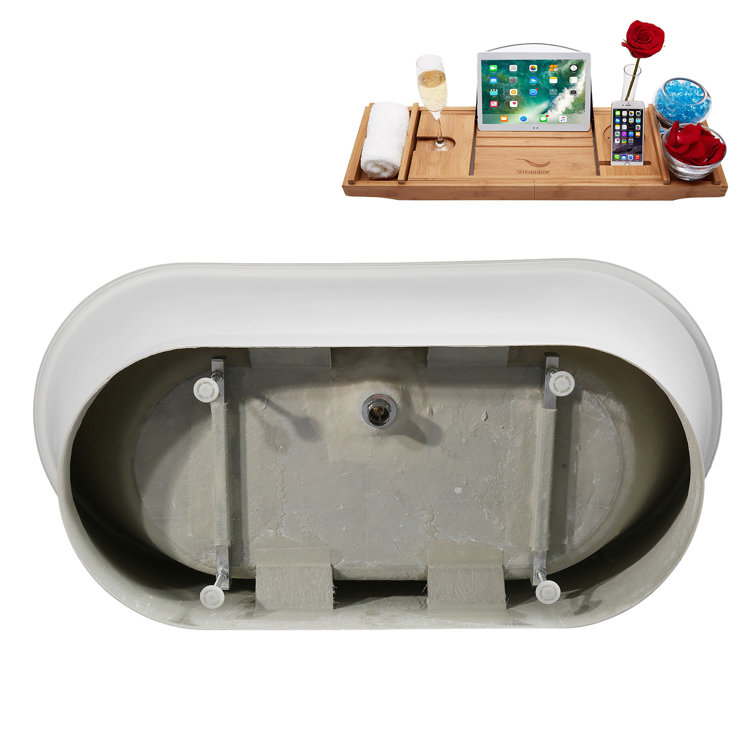 67" Matte White Acrylic Freestanding Soaking Tub with Brushed Nickel Trim