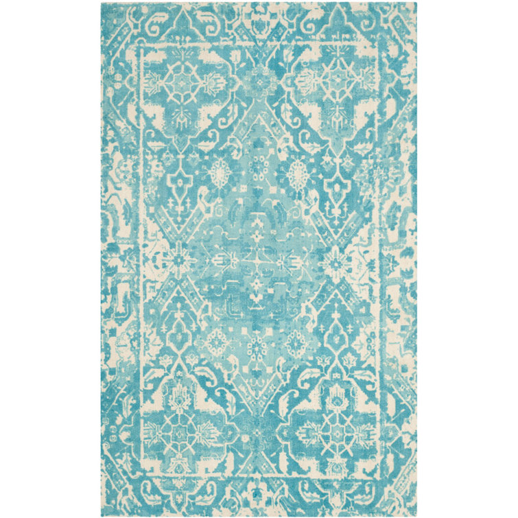 Handmade Light Blue and Ivory Wool Tufted Area Rug