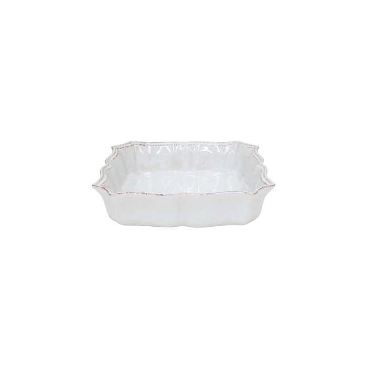 White Stoneware 9" Square Baker with Antiqued Border