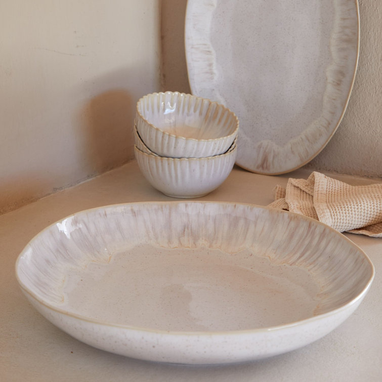 Eivissa Sand Beige Ceramic Pasta and Salad Serving Bowl