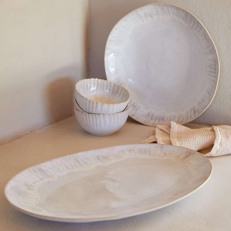 Eivissa Sand Beige Ceramic Pasta and Salad Serving Bowl