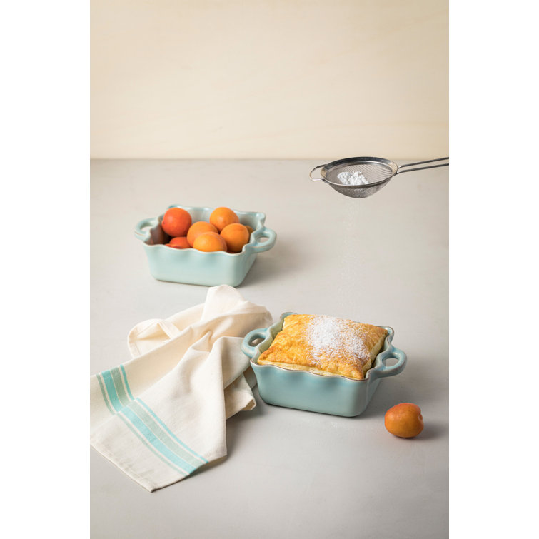 Robin's Egg Blue Square Ceramic Ruffled Baker
