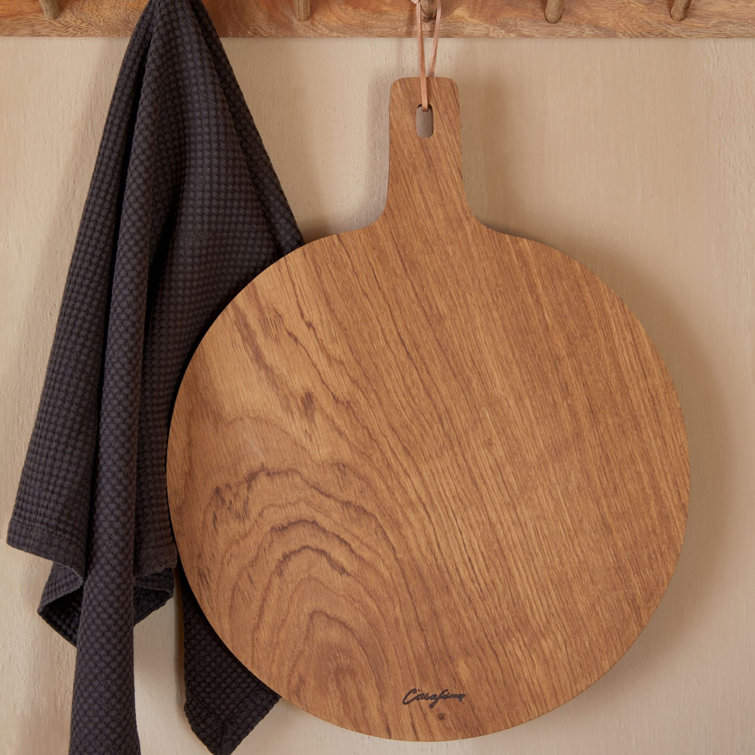 17" Oak Wood Round Cutting and Serving Board with Handle