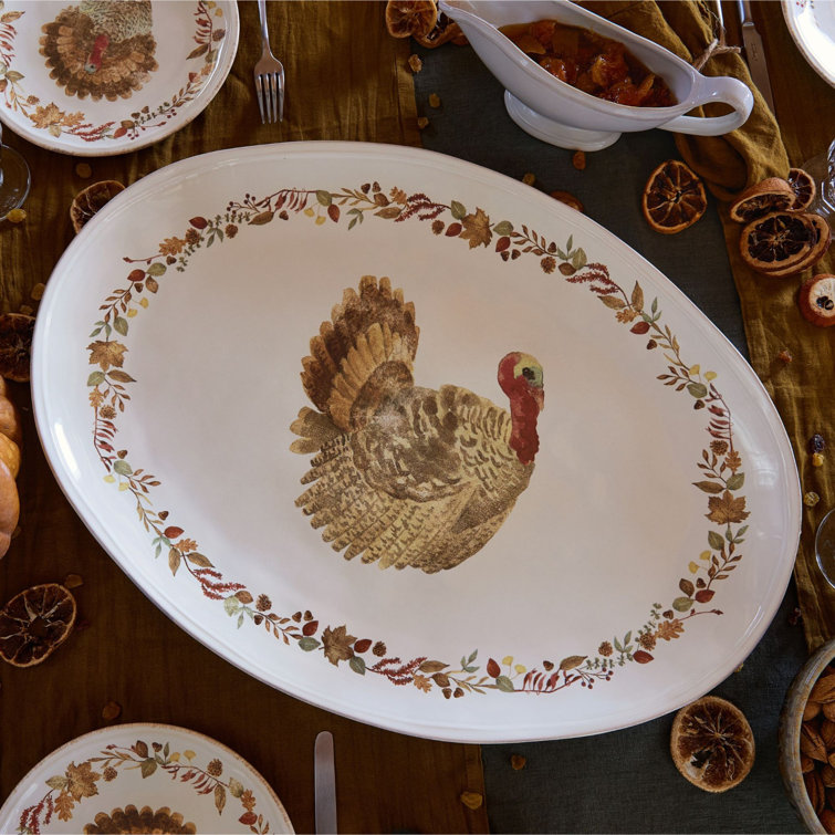 Thanksgiving Oval Ceramic Turkey Platter