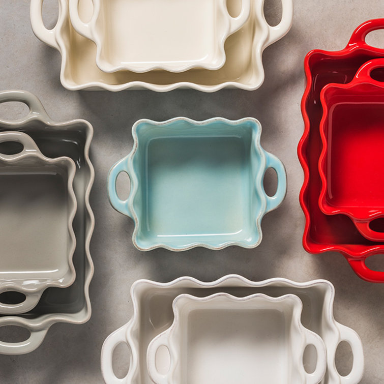 Robin's Egg Blue Square Ceramic Ruffled Baker