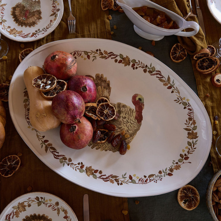 Thanksgiving Oval Ceramic Turkey Platter
