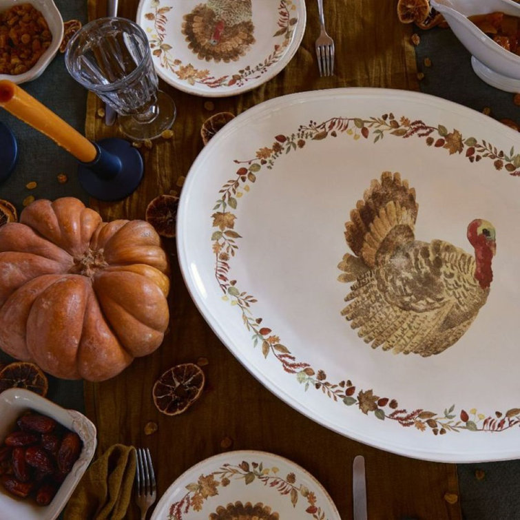 Thanksgiving Oval Ceramic Turkey Platter