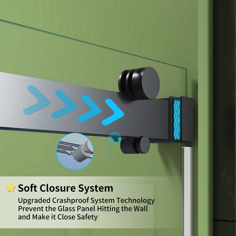 60" Matte Black Frameless Double Sliding Shower Door with Clear Glass