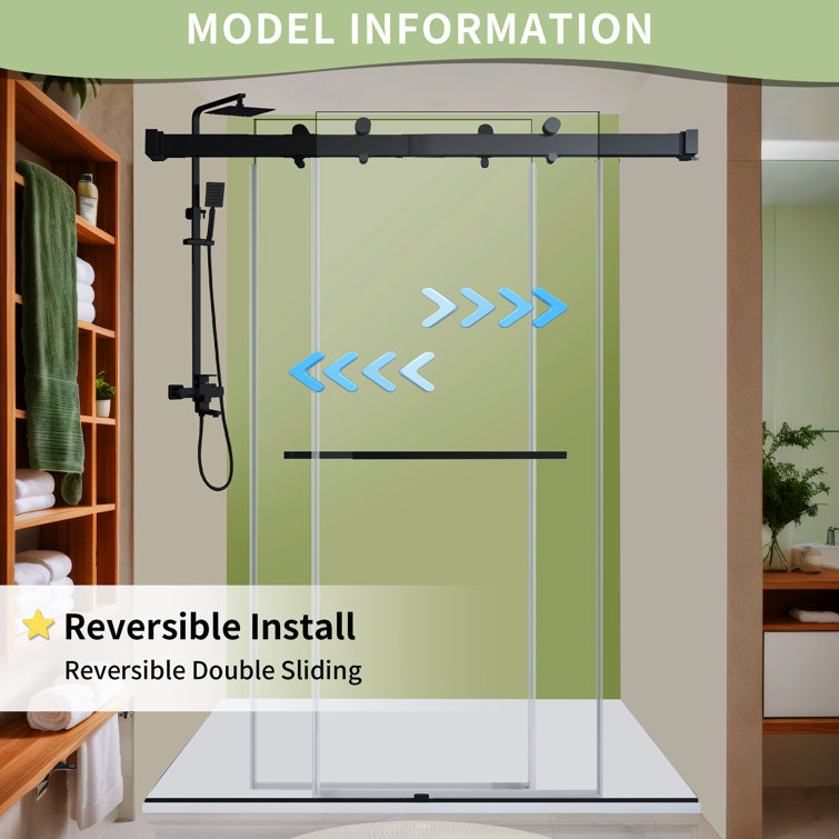60" Matte Black Frameless Double Sliding Shower Door with Clear Glass