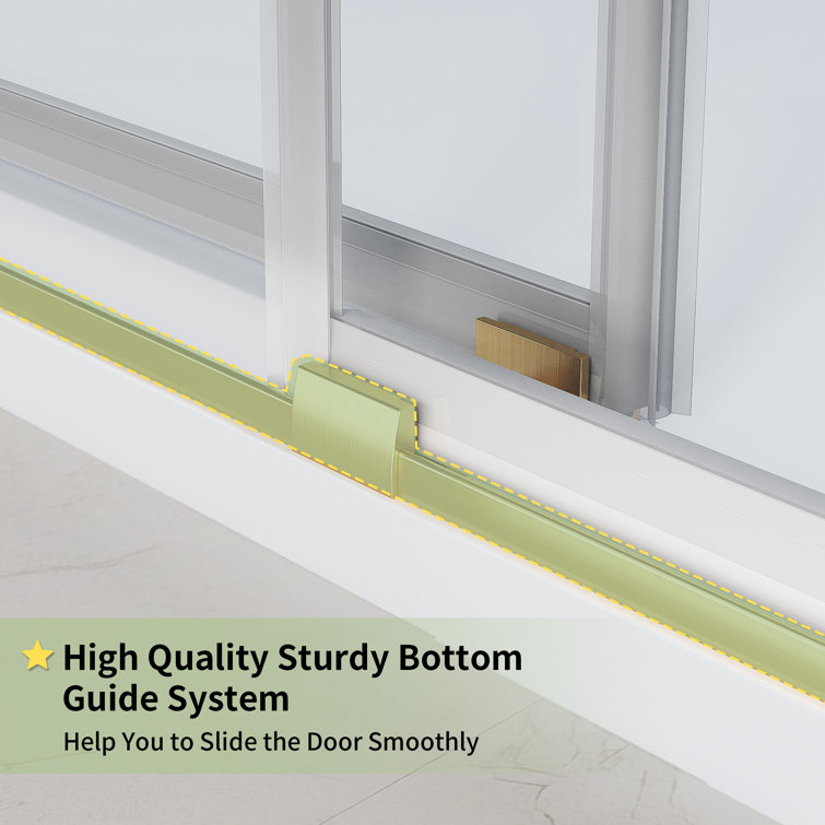 Brushed Gold Frameless Double Sliding Shower Door with Clear Tempered Glass