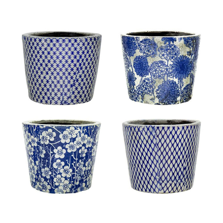Charlotte Distressed Blue Terracotta Planter Set