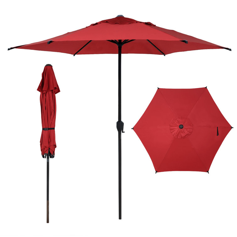 Lyon 9FT Red Hexagonal Polyester Market Umbrella with Steel Pole