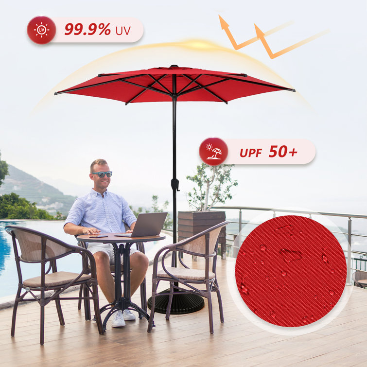 Lyon 9FT Red Hexagonal Polyester Market Umbrella with Steel Pole