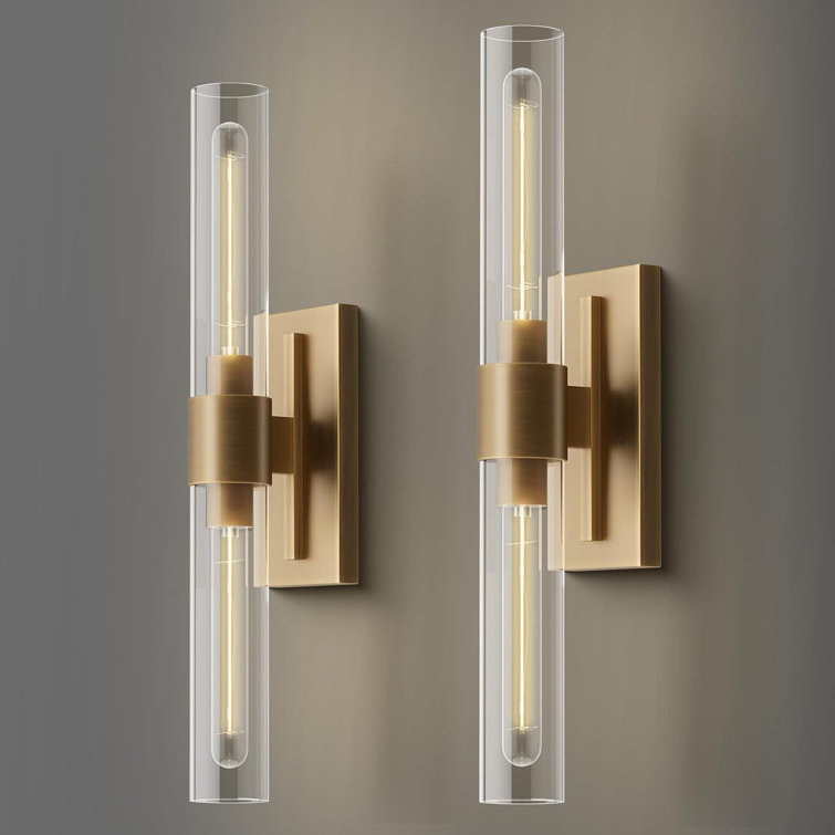 Brass and Glass Dimmable Wall Sconce Set