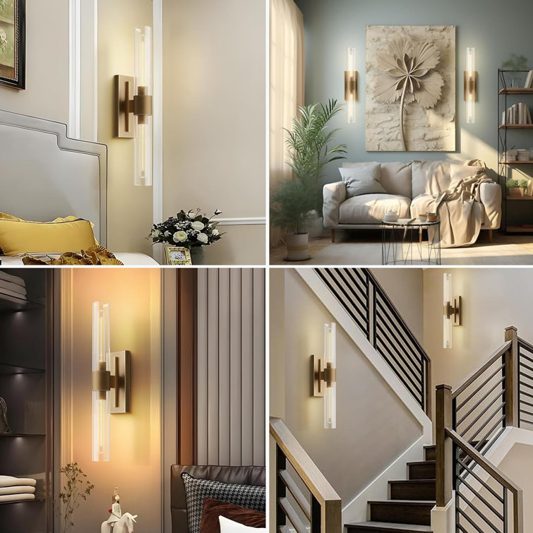 Brass and Glass Dimmable Wall Sconce Set