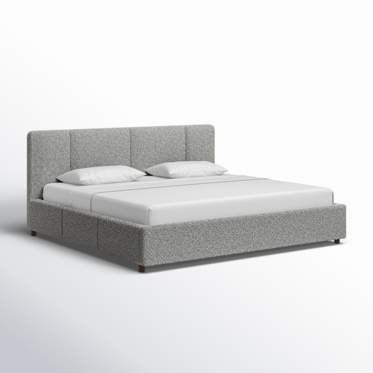 Gray King Upholstered Platform Bed with Tufted Headboard