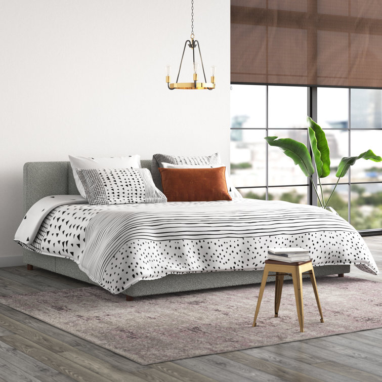 Gray King Upholstered Platform Bed with Tufted Headboard