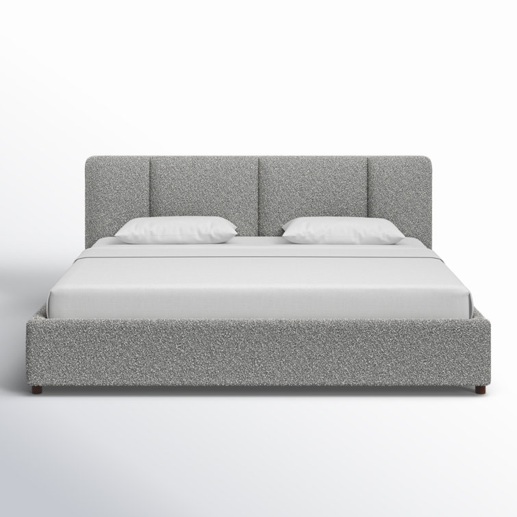 Gray King Upholstered Platform Bed with Tufted Headboard