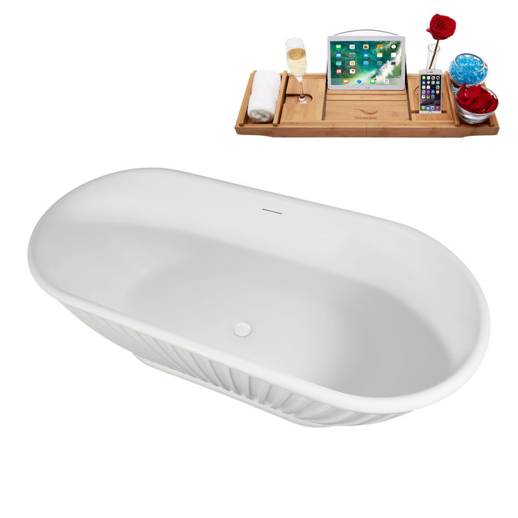 67" Matte White Acrylic Freestanding Double Slipper Tub with Tray
