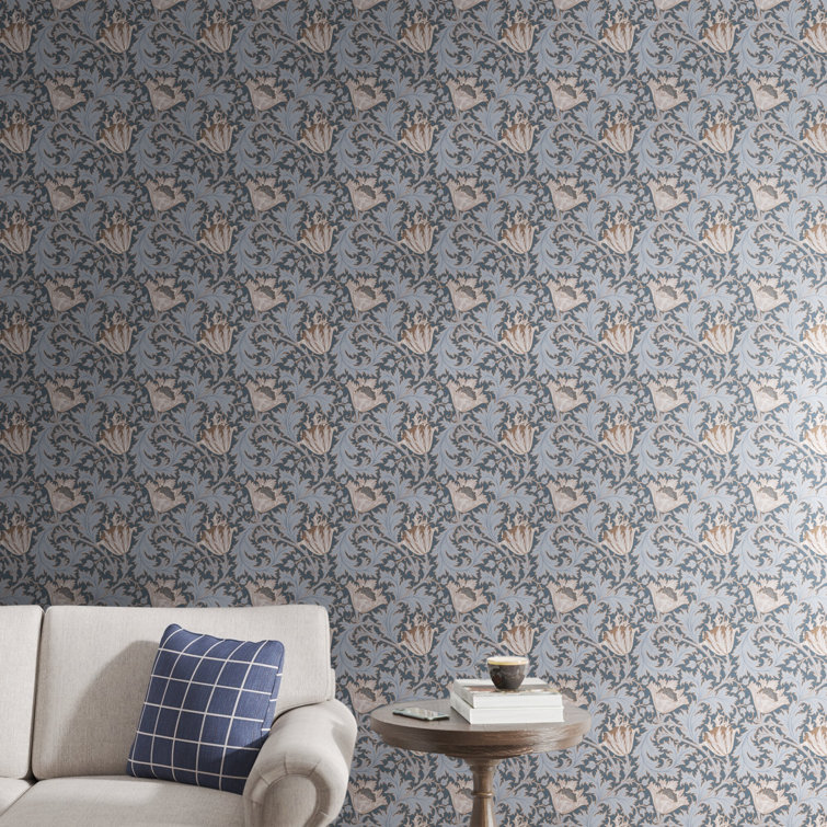 Dark Blue Floral Anemone Non-Woven Wallpaper Roll