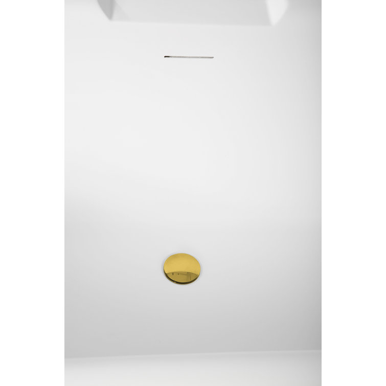 67" Matte White Acrylic Freestanding Soaking Tub with Polished Gold Trim