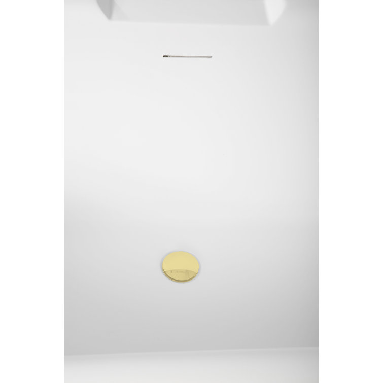 67" Matte White Acrylic Freestanding Soaking Tub with Polished Brass Trim