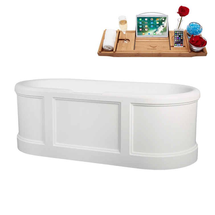 67'' Matte White Acrylic Freestanding Double Slipper Tub with Tray