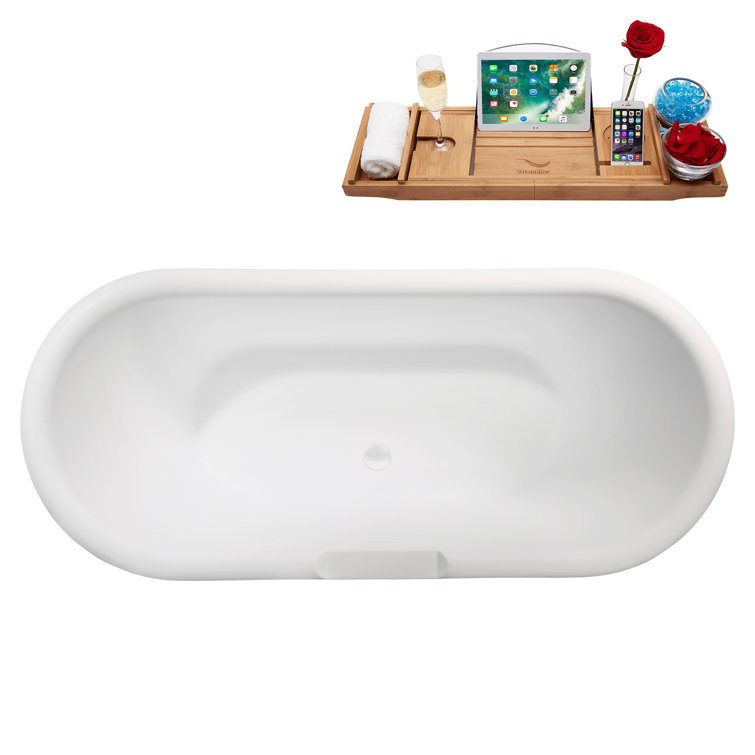 67'' Matte White Acrylic Freestanding Double Slipper Tub with Tray