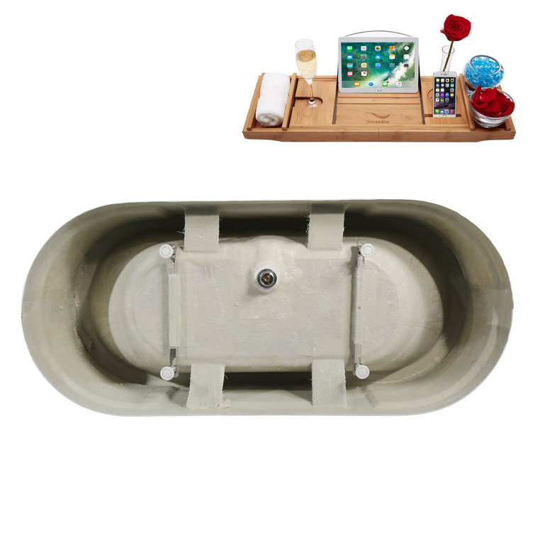 67'' Matte White Acrylic Freestanding Double Slipper Tub with Tray