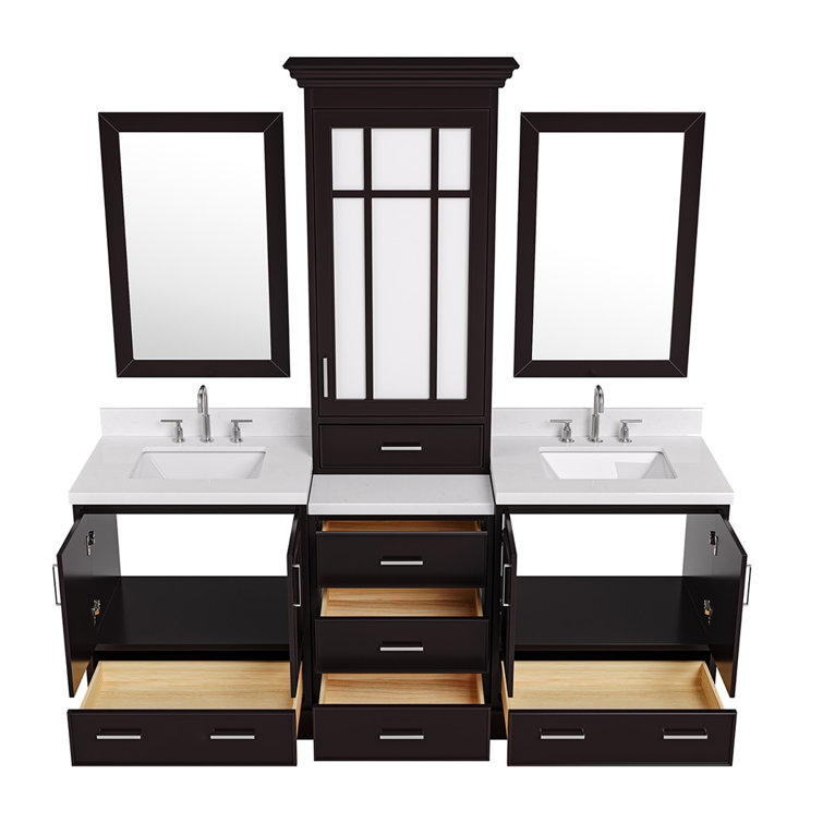 Espresso Double Bathroom Vanity with Carrara Marble Top and Mirror