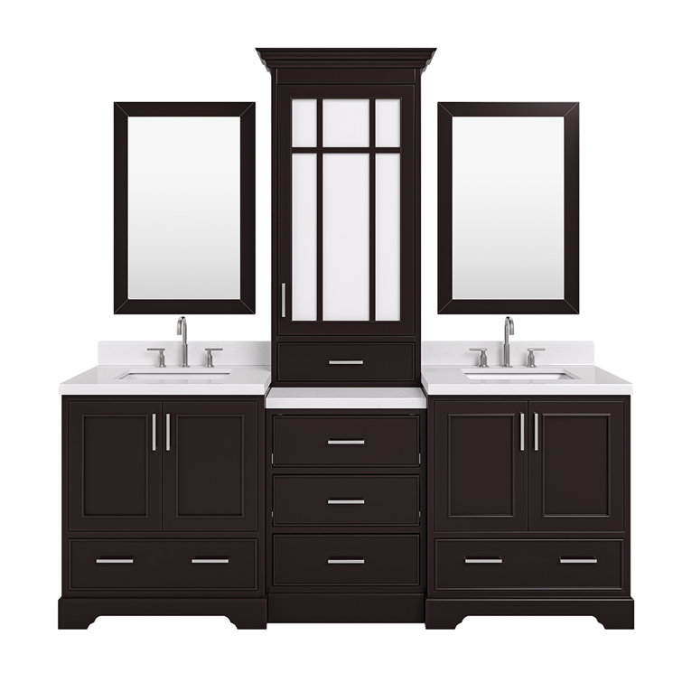Espresso Double Bathroom Vanity with Carrara Marble Top and Mirror