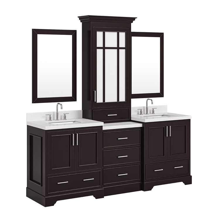 Espresso Double Bathroom Vanity with Carrara Marble Top and Mirror