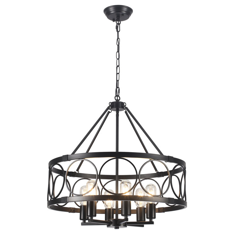 Black Metal 6-Light Adjustable Drum Chandelier