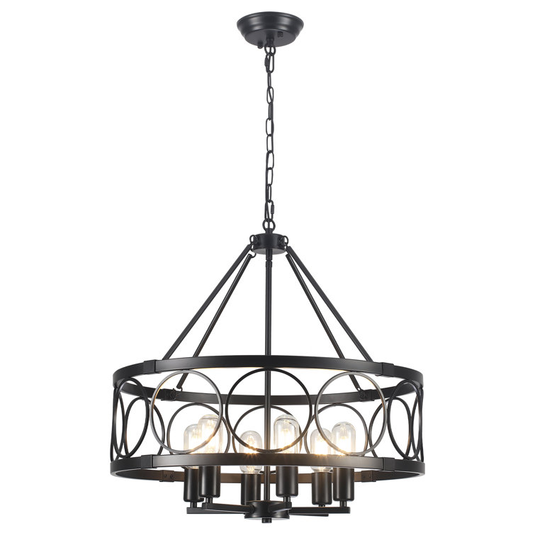Black Metal 6-Light Adjustable Drum Chandelier